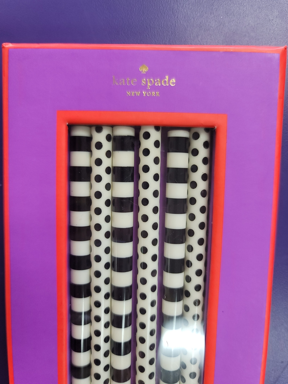 kate spade New York Black & White Polka Dot and Stripe Straws